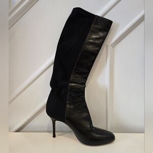 Jimmy Choo Leather and Strech Fabric Knee Boot Size 37